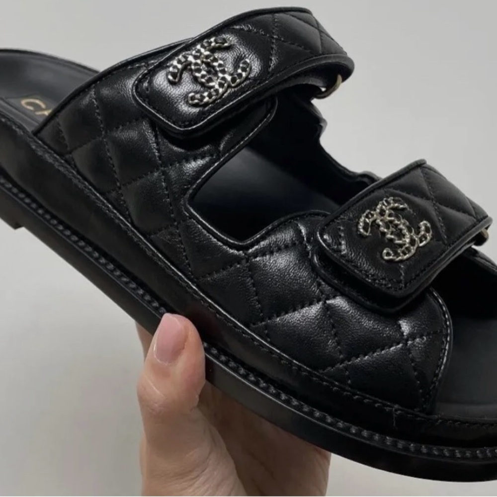 CHANEL Black Gate No5 Backless CC Logo Slide Dad Sandals, 37-38